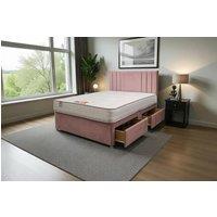 Knight Sleep Sarah Plush Bed Set With Mattress, 2 Drawers Same Side & 24Headboard in Pink | Size: King