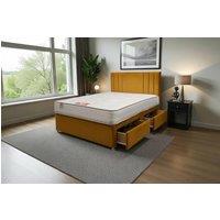 Knight Sleep Sarah Plush Bed Set With Mattress, 2 Drawers Same Side & 24Headboard in Mustard | Size: Double
