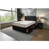 Knight Sleep Sarah Plush Bed Set With Mattress, 2 Drawers Same Side & 24Headboard in Black | Size: Double