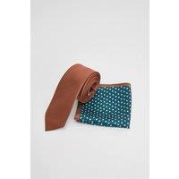 Burton Men's Rust Textured Tie & Patterned Pocket Square