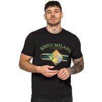 Enzo Men's Crew Neck Surf Club Print T-Shirt in Black | Size: Medium