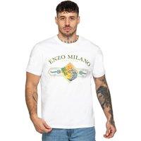 Enzo Men's Crew Neck Surf Club Print T-Shirt in White | Size: Large