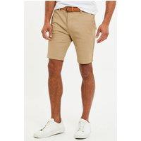 Threadbare Men's 'Conta' Cotton Turn-Up Chino Shorts with Woven Belt in Stone | Size: 34R