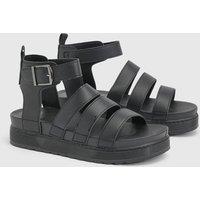 Oasis Women's Honour Faux Leather Multi Strap Footbed Chunky Wedge Sandals in Black | Size: 5