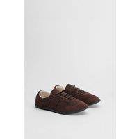Oasis Women's Tracey Faux Suede Flat Lace Up Trainers in Chocolate | Size: 8