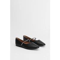 Oasis Women's Eloise Faux Leather Diamante Strap Ballerinas in Black | Size: 6