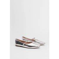 Oasis Women's Eloise Faux Leather Diamante Strap Ballerinas in Silver | Size: 4