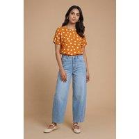 Dorothy Perkins Women's Orange Spot Printed Roll Sleeve Blouse | Size: 16