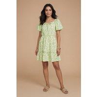 Dorothy Perkins Women's Tie Front Puff Sleeve Poplin Mini Dress in Animal | Size: 12