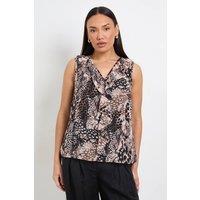 Wallis Women's Animal Ruffle V Neck Cami Top in Brown | Size: 20