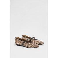 Wallis Women's Christina Faux Suede Leopard Print Mary Jane Ballet Flats | Size: 5