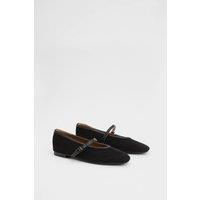 Wallis Women's Christina Faux Suede Mary Jane Ballet Flats in Natural Black | Size: 6