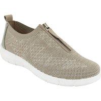 Chums Women's Wide E Fit Zip Front Marl Knit Fabric Trainer - Flexisole Comfort in Khaki | Size: 5