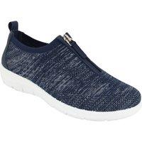 Chums Women's Wide E Fit Zip Front Marl Knit Fabric Trainer - Flexisole Comfort in Navy | Size: 6