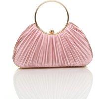 AJVANI Women's Satin Pleated Wedding Bridal Prom Party Clutch Grab Handbag Bag in Pink