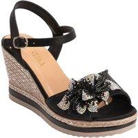 IVACHY Women's Sparkling Wedge Sandals- Flowers Diamonds Shinny Crystal in Black | Size: 5