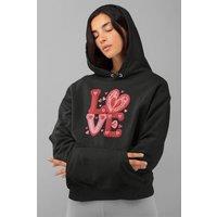 Bad Zebedee Women's Love Slogan Hoodie in Faux Knitted Look in Black | Size: 2XL