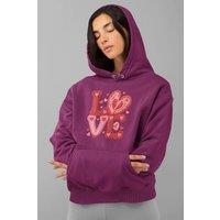 Bad Zebedee Women's Love Slogan Hoodie in Faux Knitted Look in Plum | Size: Medium
