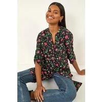 Roman Women's Rose Print Longline Buttoned Blouse in Red | Size: 10