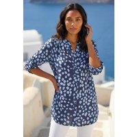 Roman Women's Abstract Spot Print Stretch Shirt in Blue | Size: 10