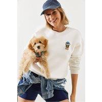 Bianco Lucci Women's Embroidered Cotton Crew Neck Sweatshirt in Beige | Size: Large