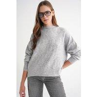 MixRay Women's Ribbed Knitwear Pullover Sweater with Hair Braid Pattern in Grey