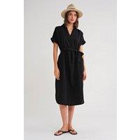 MixRay Women's Belted Short-Sleeve Midi Dress in Black | Size: Small