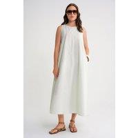 MixRay Women's Maxi poplin dress with pockets in Pale Green | Size: Medium