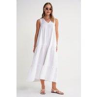 MixRay Women's Sleeveless V-Neck Muslin Midi Dress with Pockets in White | Size: Medium