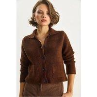 Bianco Lucci Women's Knit Cardigan with Pockets in Dark Brown