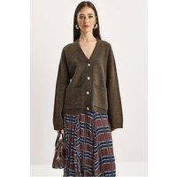 Bianco Lucci Women's Thick Ribbed V-neck Cardigan with Button Closure in Light Brown