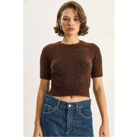 Bianco Lucci Women's Crew Neck Short Sleeve Knit Sweater in Dark Brown