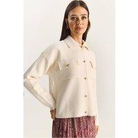 Bianco Lucci Women's Polo Collar Cardigan in Cream