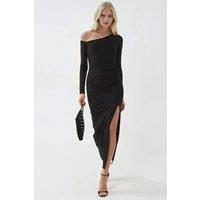 Busem Women's Asymmetrical Collar Maxi Dress with Slit in Black | Size: Small