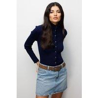 MixRay Women's Slim Fit Half Turtleneck Cardigan with Button Closure in Navy | Size: Medium
