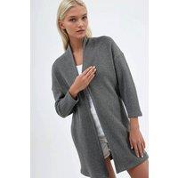 Busem Women's Long Ribbed Knit Cardigan with Open Collar in Dark Grey | Size: Large