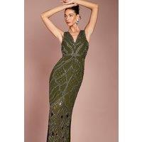 Coast Women's V Neck Embellished Maxi Dress in Green | Size: 12