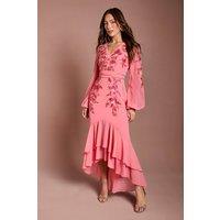 Coast Women's Sequin Embellished & Embroidered High Low Maxi Dress in Coral | Size: 8