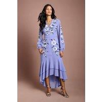 Coast Women's Petite Sequin Embellished & Embroidered Hi-Lo Maxi Dress in Cornflower Blue | Size: 6