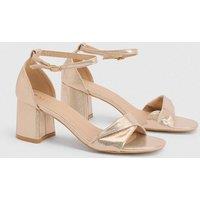Wallis Women's Wide Fit Sophia Metallic Textile Soft Twist Medium Block Heel Sandals in Gold | Size: 6