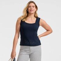 Lands' End Women's Fine Knit Vest Top With Pointelle in Dark Navy | Size: 16-18