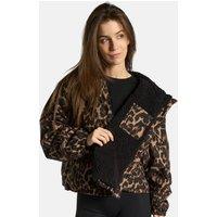 OHS Women's Leopard Fleece Lined Cropped Jacket Water Resistant Lightweight in Natural | Size: Large/XL