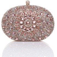 AJVANI Women's Diamante Embellished Oval Prom Clutch Bag in Rose Gold