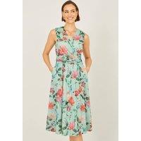 Yumi Women's Blurred Floral Mesh Wrap Midi Dress in Pale Green | Size: 16
