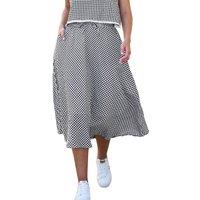 Yumi Women's Black Gingham Cotton Midi Skirt | Size: 16