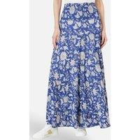 Yumi Women's Blue Floral Cotton Tiered Maxi Skirt in Cobalt | Size: Large