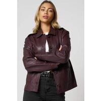 Barneys Originals Women's Burgundy Leather Utility Jacket | Size: 10