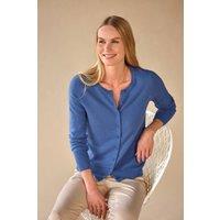 Pure Collection Women's Cashmere Crew Neck Cardigan in Mid Blue | Size: 22