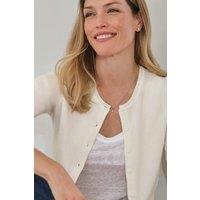 Pure Collection Women's Cashmere Crew Neck Cardigan in White | Size: 16