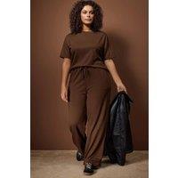 WOVCOR Women's Relaxed Fit Drawstring Waist Wide Leg Co-ord Set in Brown | Size: 5XL